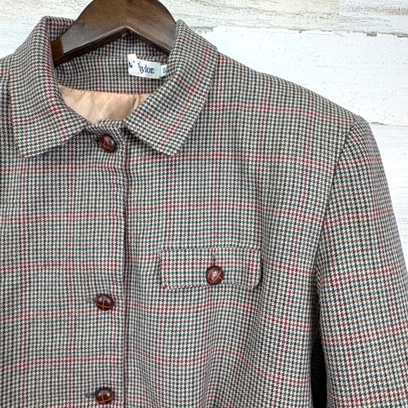 Ann Taylor Vintage Womens Blazer Jacket Houndstooth 100%‎ Wool Gray Size 12